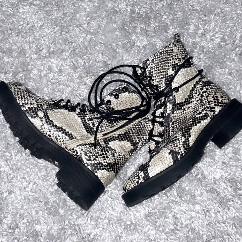 Snakeskin combat boots